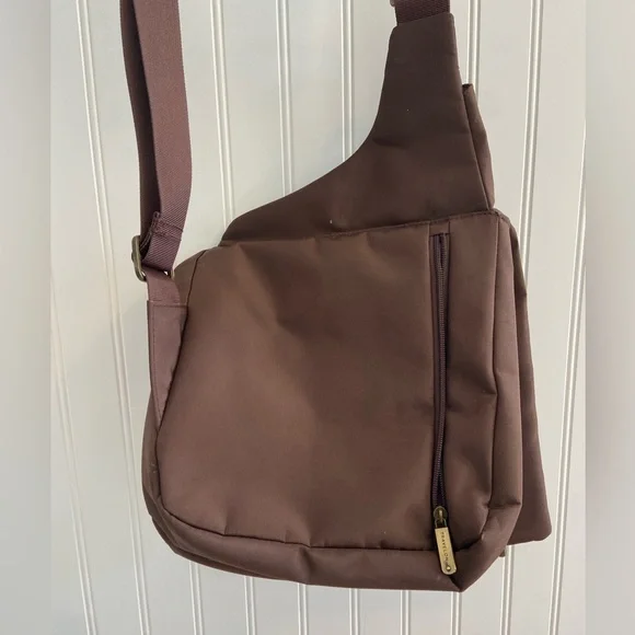 Travelon Cross Body Anti Theft Travel Bag Brown Pink Lining Polyester Nylon - Picture 8 of 16